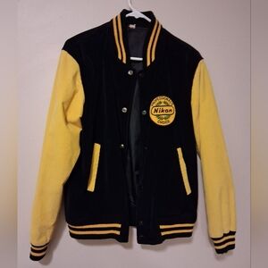 Vintage Cord Nikon Professional Black and Yellow Varsity Jacket Medium